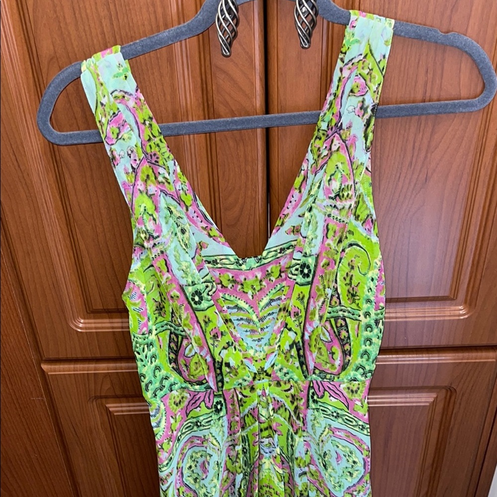 Vibrant Green and Pink Sleeveless Dress